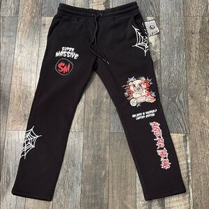 Black Graphic Jogger Sweatpants with Red Accent